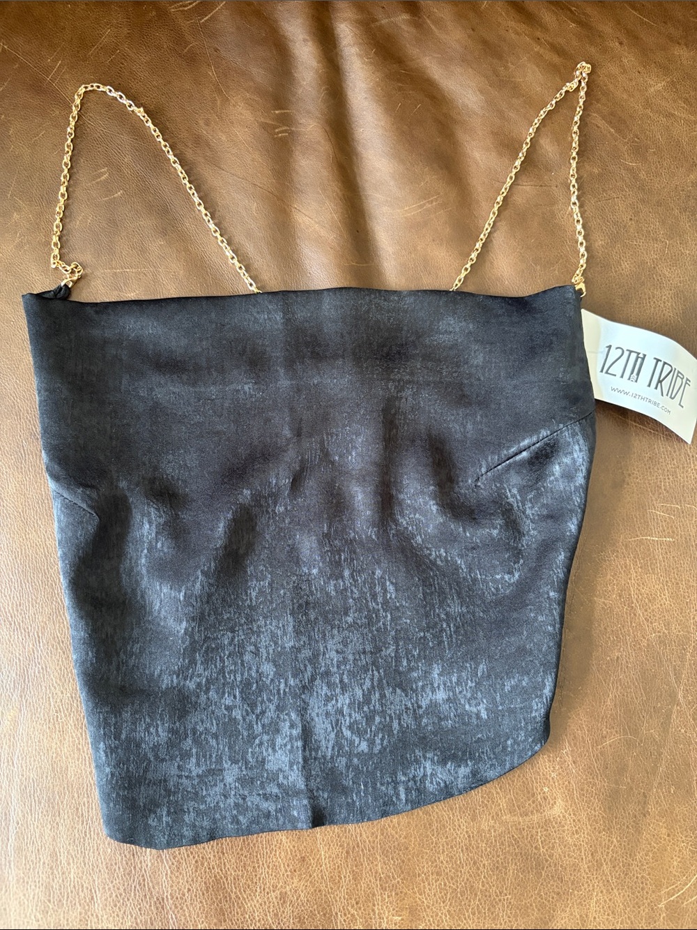 12th Tribe Black Satin Chain Strap Crop Top